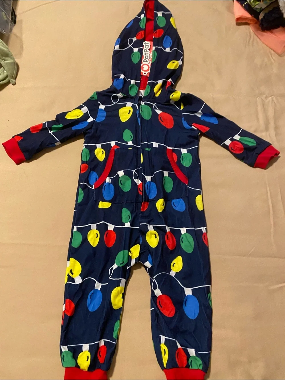 PatPat Navy Hooded One-Piece with Colorful Light Print